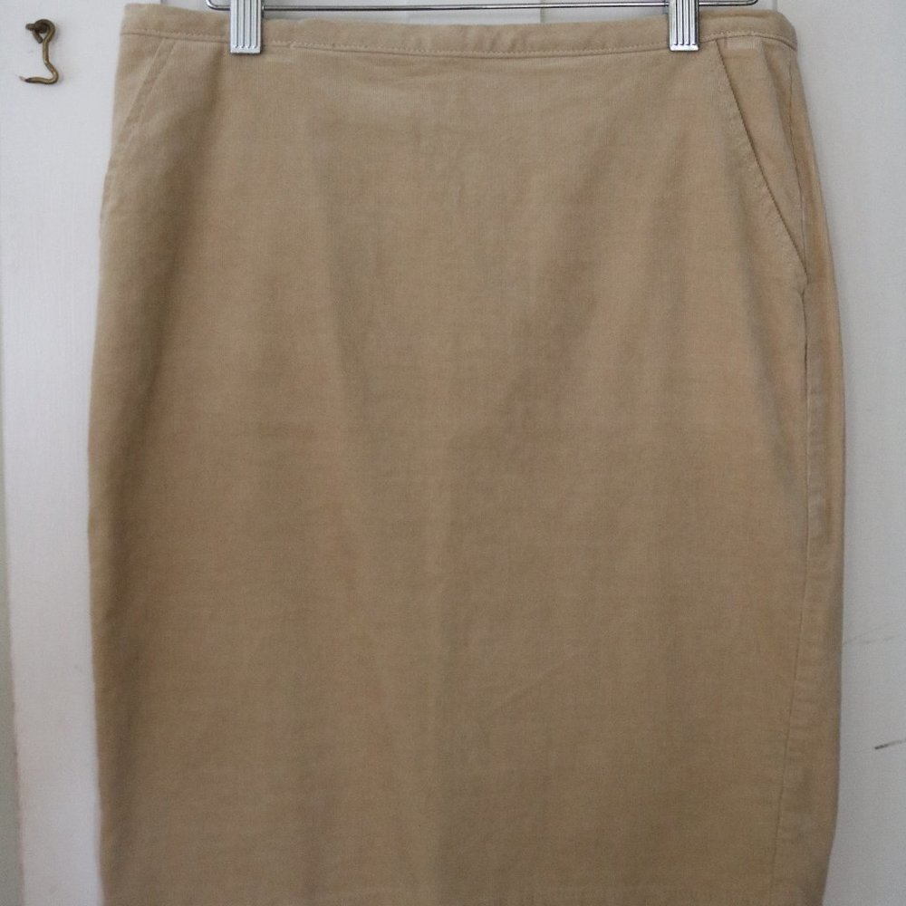 Benetton NEW Tan Fine Micro Stretch Cotton Corduroy Pencil Skirt Sz 6
